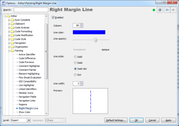 CodeRush Right Margin Line options page