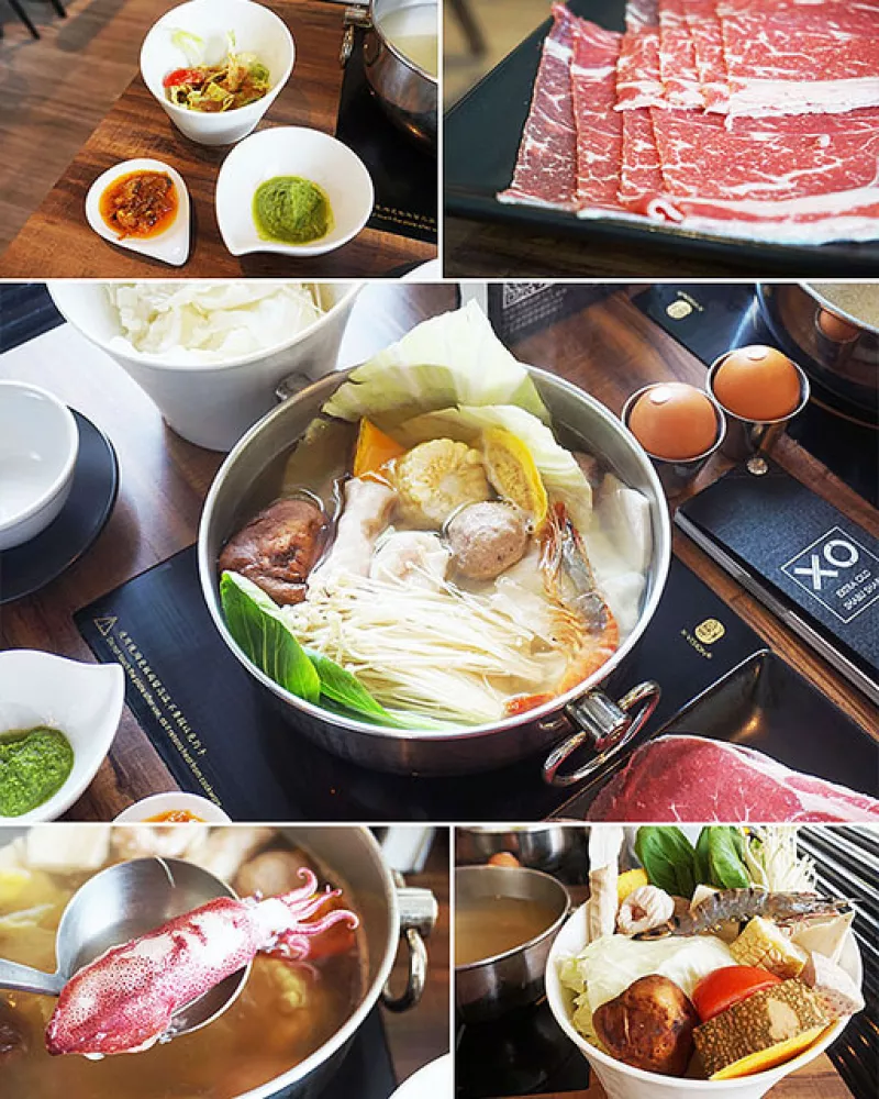 【火鍋 ● 套餐】XO shabu shabu。獨門私房XO醬及蔬菜醬搭配精緻火鍋，享受質感工業風用餐環境。體驗團。